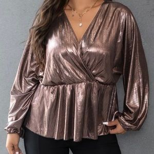 Metallic V neck blouse